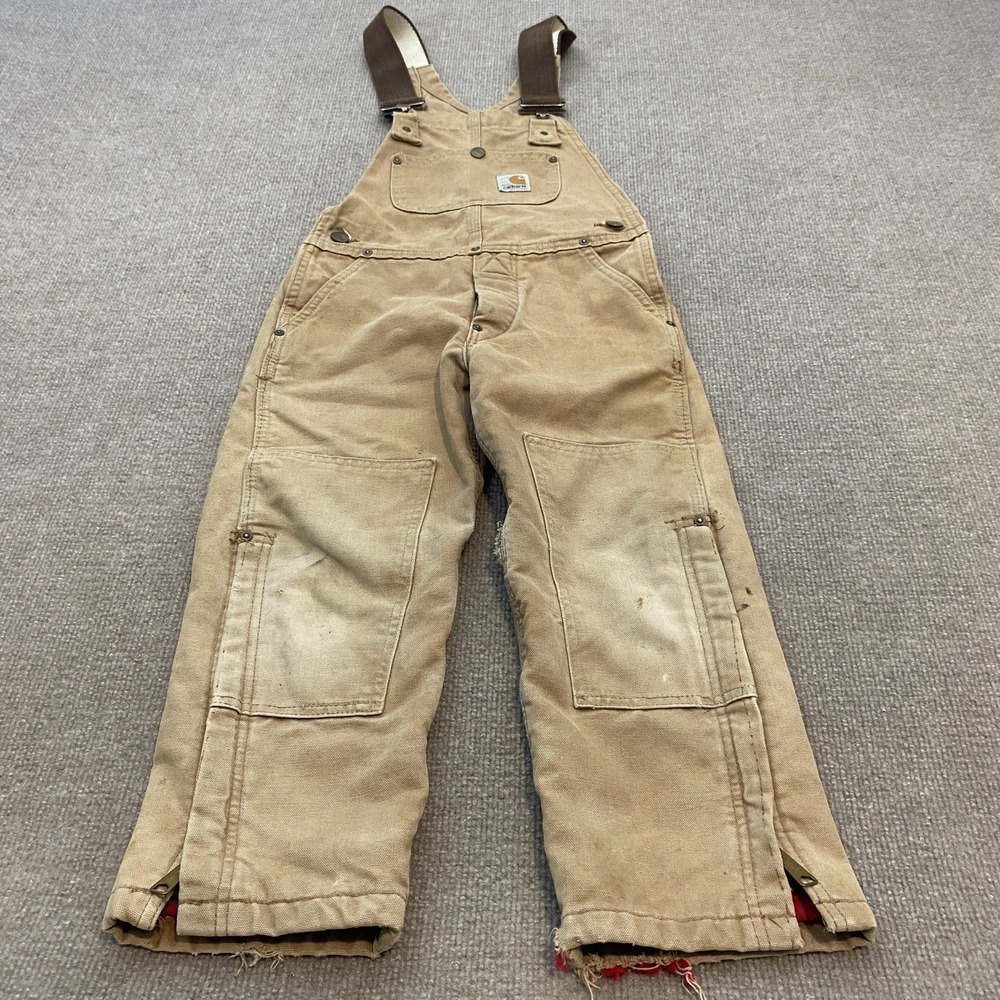Vintage Carhartt Bib Overalls Youth S 6-8 Double Knee Insulated USA 90s BQ626